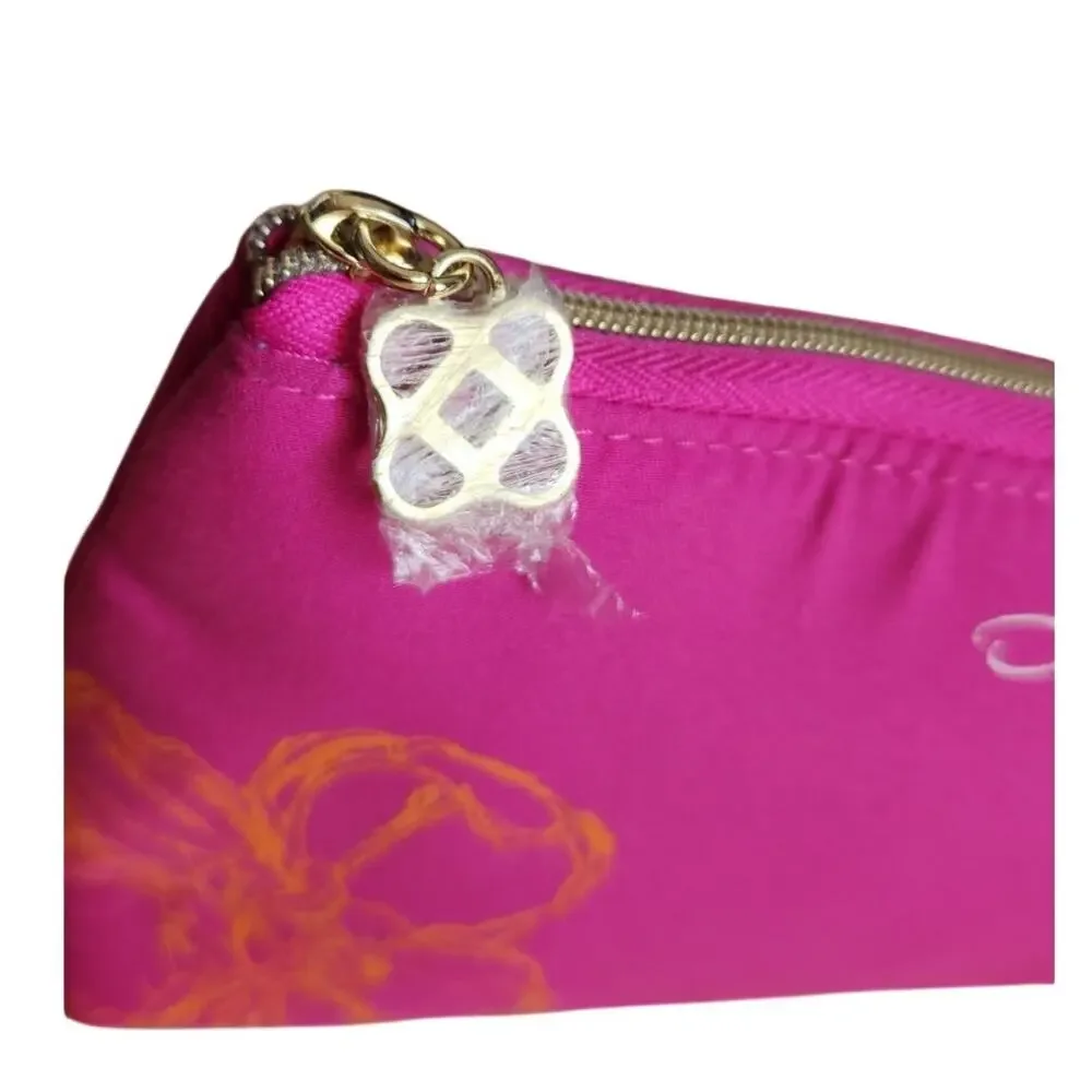 NEW Oscar de la Renta Pink Flower Zippered Make-up Cosmetics Coin Travel bag